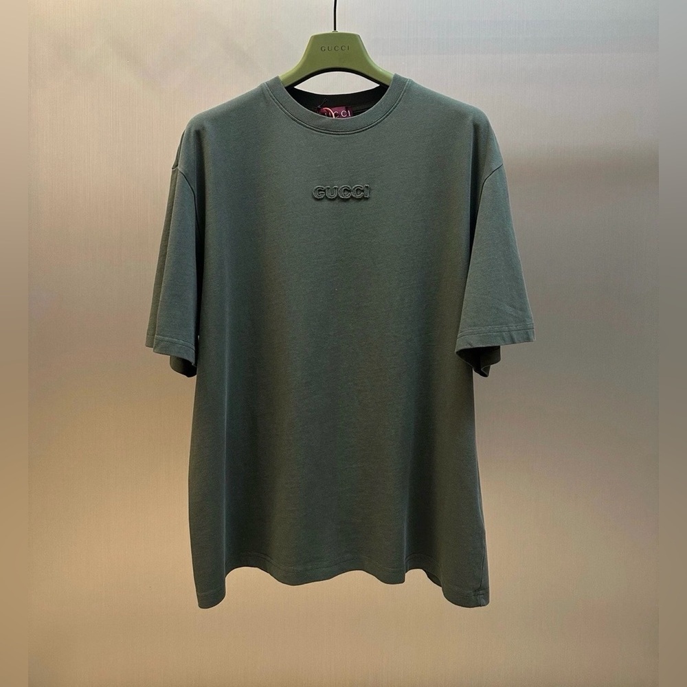 GUCCI, Logo embroidered olive green T-shirt !!!